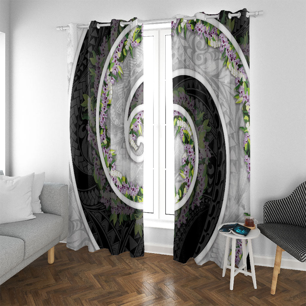 Piko Hawaii Window Curtain Polynesian Pattern With Maile Pikake Honohono Lei LT05 With Grommets Black - Polynesian Pride