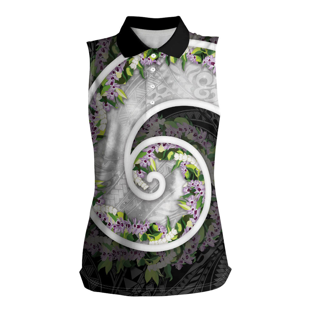 Piko Hawaii Women Sleeveless Polo Shirt Polynesian Pattern With Maile Pikake Honohono Lei LT05 Female Black - Polynesian Pride