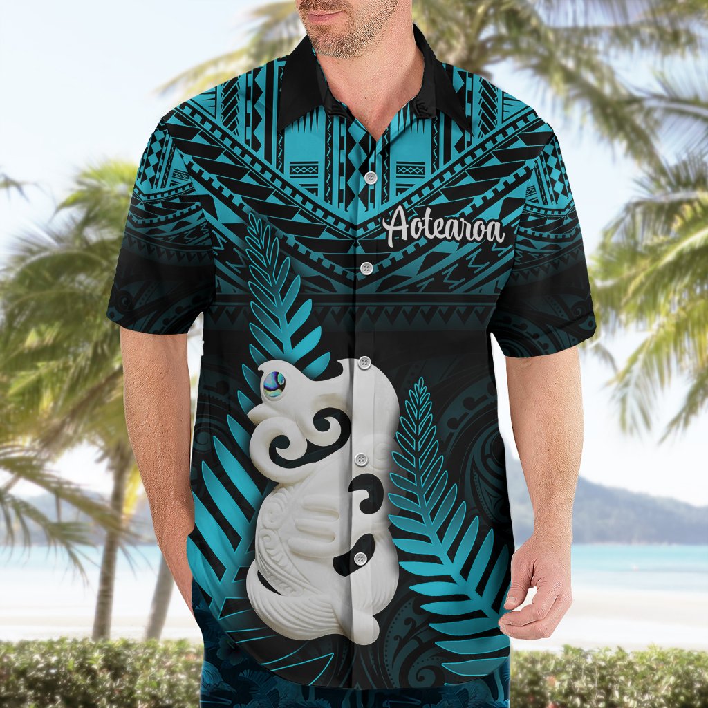 New Zealand Hawaiian Shirt Manaia Maori Pattern With Turquoise Fern LT05 - Polynesian Pride