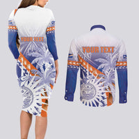 Personalised Marshall Islands Manit Day Couples Matching Long Sleeve Bodycon Dress and Long Sleeve Button Shirt Polynesian Tribal Tattoo Tropical Style LT05 - Polynesian Pride