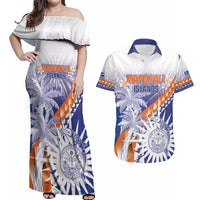 Personalised Marshall Islands Manit Day Couples Matching Off Shoulder Maxi Dress and Hawaiian Shirt Polynesian Tribal Tattoo Tropical Style LT05 Blue - Polynesian Pride