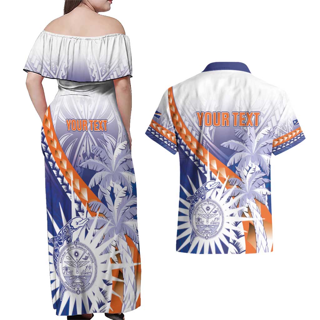 Personalised Marshall Islands Manit Day Couples Matching Off Shoulder Maxi Dress and Hawaiian Shirt Polynesian Tribal Tattoo Tropical Style LT05 - Polynesian Pride
