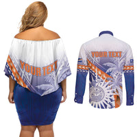 Personalised Marshall Islands Manit Day Couples Matching Off Shoulder Short Dress and Long Sleeve Button Shirt Polynesian Tribal Tattoo Tropical Style LT05 - Polynesian Pride