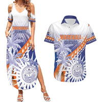 Personalised Marshall Islands Manit Day Couples Matching Summer Maxi Dress and Hawaiian Shirt Polynesian Tribal Tattoo Tropical Style LT05 Blue - Polynesian Pride