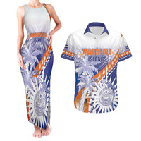 Personalised Marshall Islands Manit Day Couples Matching Tank Maxi Dress and Hawaiian Shirt Polynesian Tribal Tattoo Tropical Style LT05 Blue - Polynesian Pride