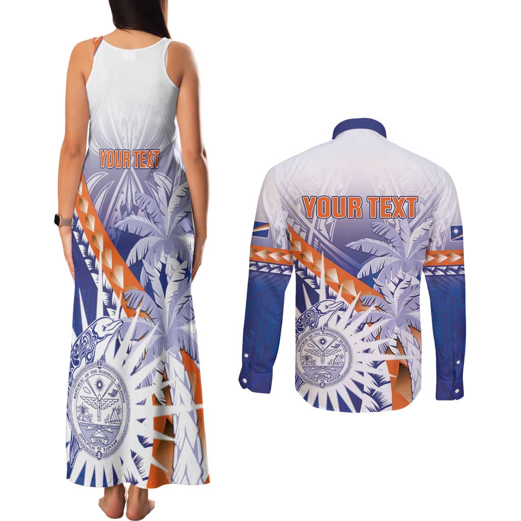 Personalised Marshall Islands Manit Day Couples Matching Tank Maxi Dress and Long Sleeve Button Shirt Polynesian Tribal Tattoo Tropical Style LT05 - Polynesian Pride