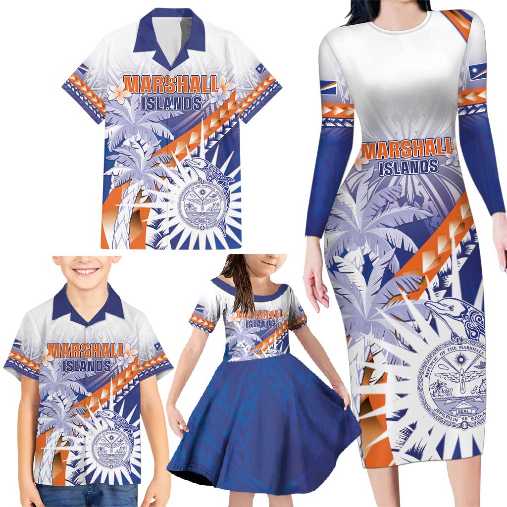 Personalised Marshall Islands Manit Day Family Matching Long Sleeve Bodycon Dress and Hawaiian Shirt Polynesian Tribal Tattoo Tropical Style LT05 - Polynesian Pride