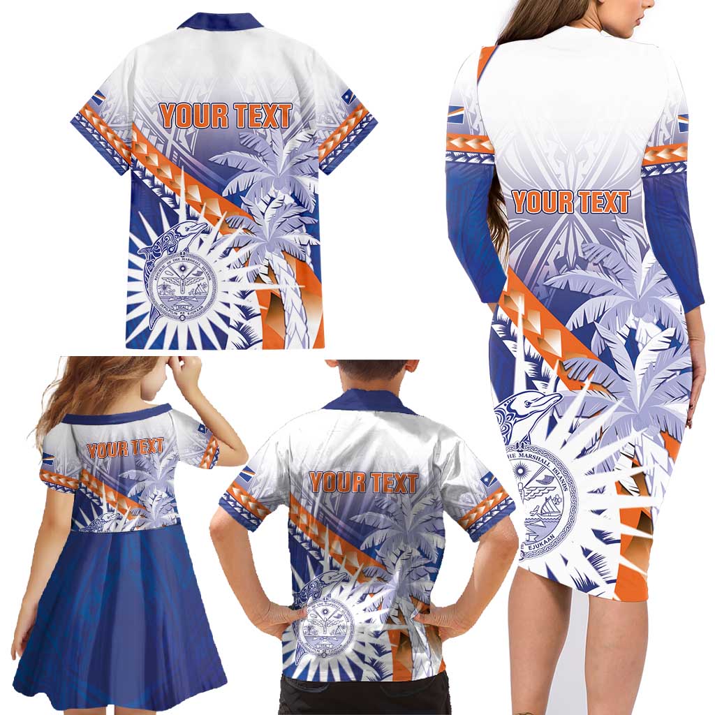 Personalised Marshall Islands Manit Day Family Matching Long Sleeve Bodycon Dress and Hawaiian Shirt Polynesian Tribal Tattoo Tropical Style LT05 - Polynesian Pride