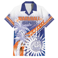Personalised Marshall Islands Manit Day Family Matching Off Shoulder Maxi Dress and Hawaiian Shirt Polynesian Tribal Tattoo Tropical Style LT05 Dad's Shirt - Short Sleeve Blue - Polynesian Pride