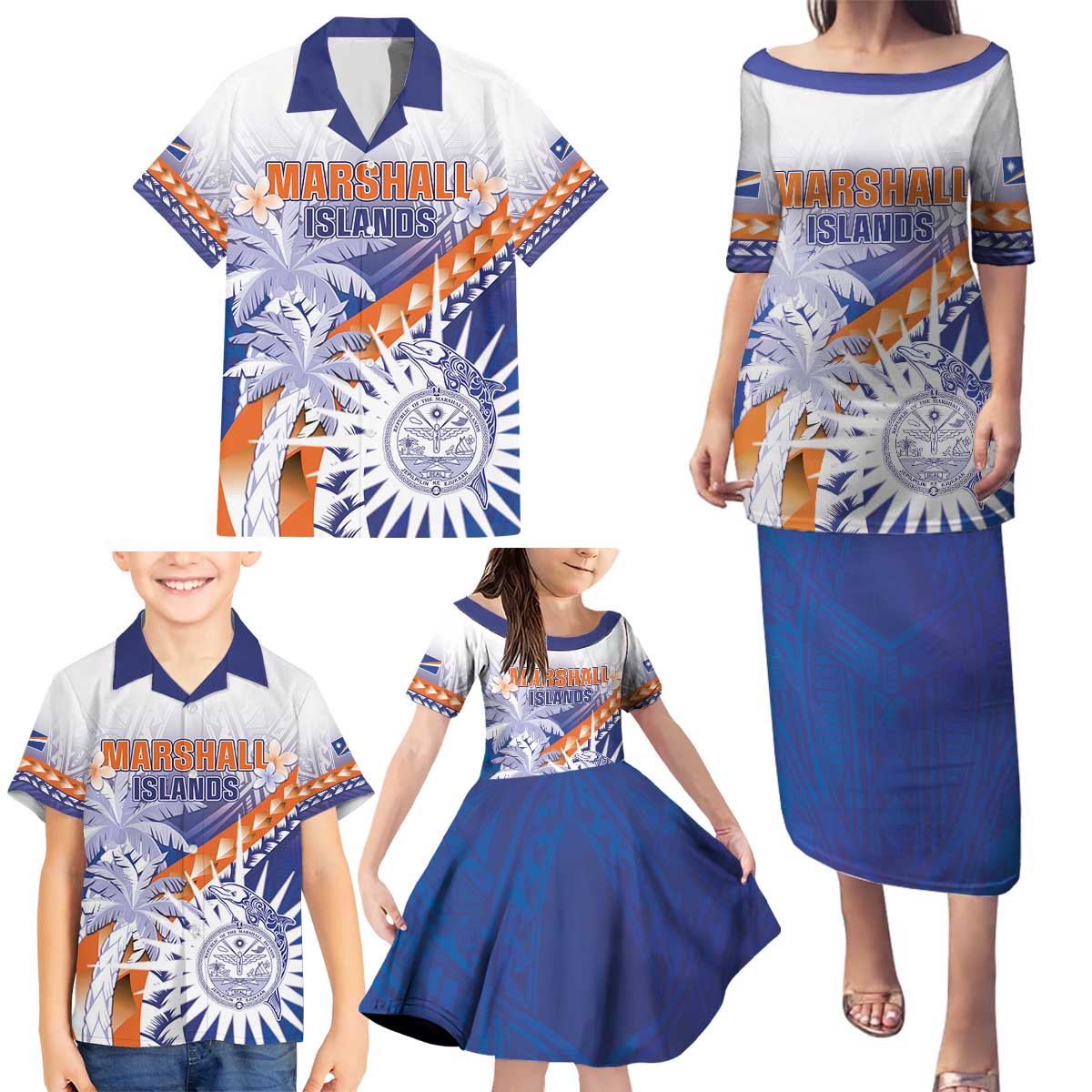 Personalised Marshall Islands Manit Day Family Matching Puletasi and Hawaiian Shirt Polynesian Tribal Tattoo Tropical Style LT05 - Polynesian Pride