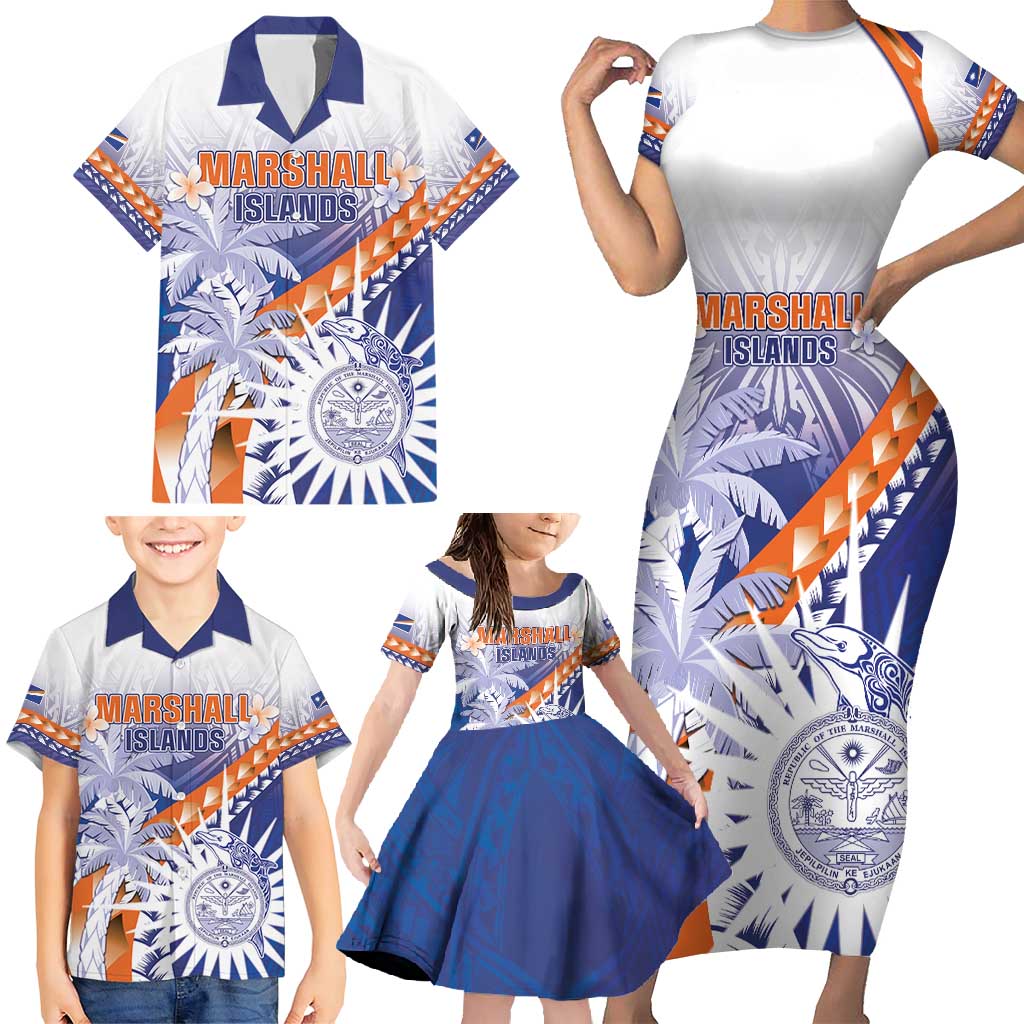 Personalised Marshall Islands Manit Day Family Matching Short Sleeve Bodycon Dress and Hawaiian Shirt Polynesian Tribal Tattoo Tropical Style LT05 - Polynesian Pride