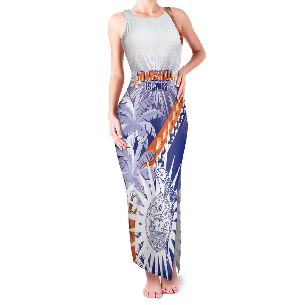 Personalised Marshall Islands Manit Day Family Matching Tank Maxi Dress and Hawaiian Shirt Polynesian Tribal Tattoo Tropical Style LT05 Mom's Dress Blue - Polynesian Pride