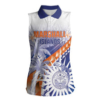 Personalised Marshall Islands Manit Day Women Sleeveless Polo Shirt Polynesian Tribal Tattoo Tropical Style LT05 Female Blue - Polynesian Pride