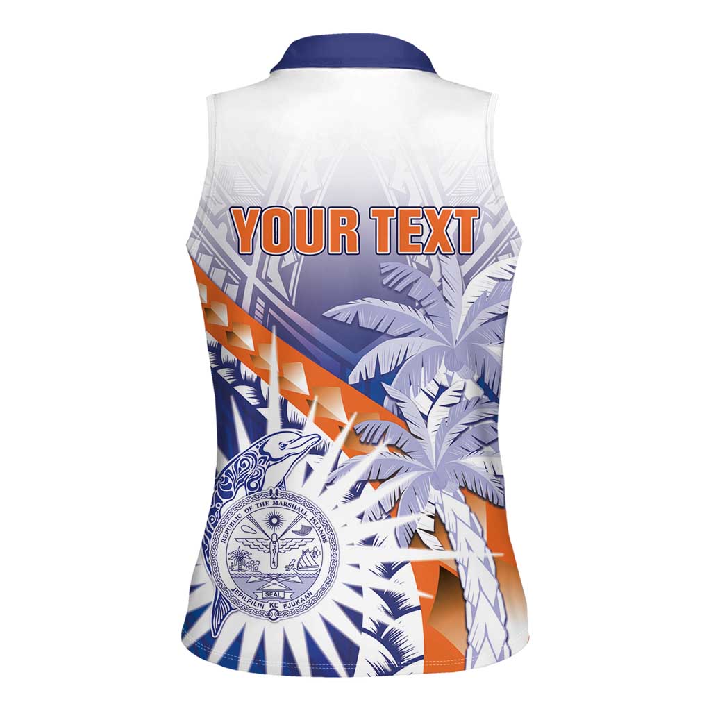 Personalised Marshall Islands Manit Day Women Sleeveless Polo Shirt Polynesian Tribal Tattoo Tropical Style LT05 - Polynesian Pride