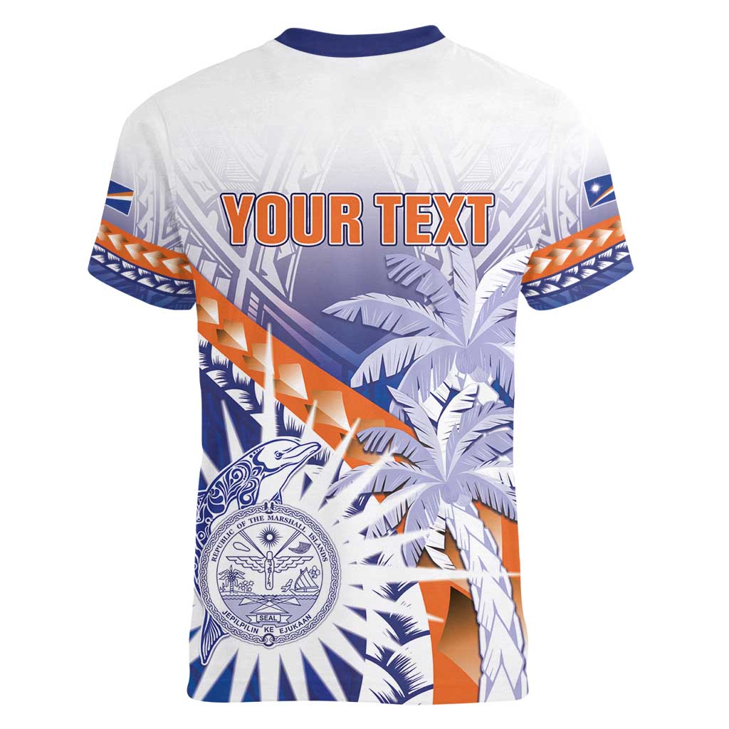 Personalised Marshall Islands Manit Day Women V-Neck T-Shirt Polynesian Tribal Tattoo Tropical Style LT05 - Polynesian Pride