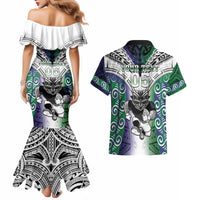 Custom New Zealand Warrior Couples Matching Mermaid Dress and Hawaiian Shirt Maori Tribal Pattern LT05 - Polynesian Pride