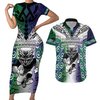 Custom New Zealand Warrior Couples Matching Short Sleeve Bodycon Dress and Hawaiian Shirt Maori Tribal Pattern LT05 Green - Polynesian Pride