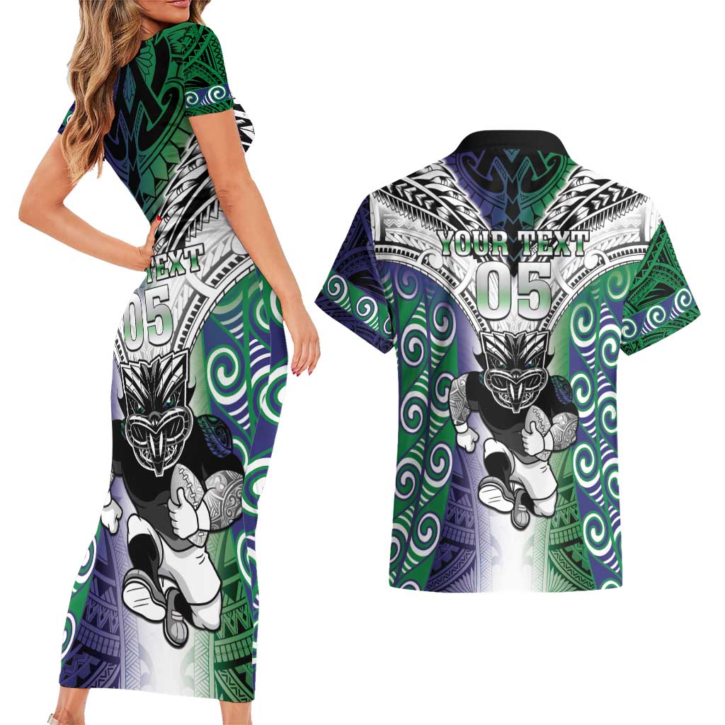 Custom New Zealand Warrior Couples Matching Short Sleeve Bodycon Dress and Hawaiian Shirt Maori Tribal Pattern LT05 - Polynesian Pride