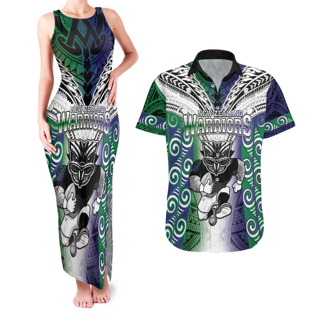 Custom New Zealand Warrior Couples Matching Tank Maxi Dress and Hawaiian Shirt Maori Tribal Pattern LT05 Green - Polynesian Pride