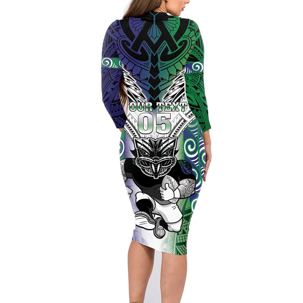 Custom New Zealand Warrior Family Matching Long Sleeve Bodycon Dress and Hawaiian Shirt Maori Tribal Pattern LT05 - Polynesian Pride
