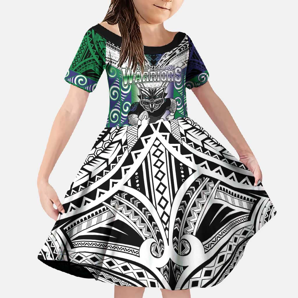 Custom New Zealand Warrior Family Matching Mermaid Dress and Hawaiian Shirt Maori Tribal Pattern LT05 Daughter's Dress Green - Polynesian Pride