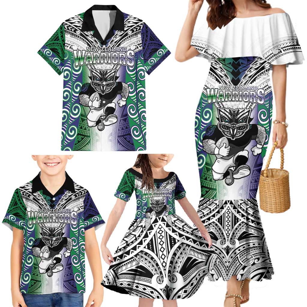 Custom New Zealand Warrior Family Matching Mermaid Dress and Hawaiian Shirt Maori Tribal Pattern LT05 - Polynesian Pride