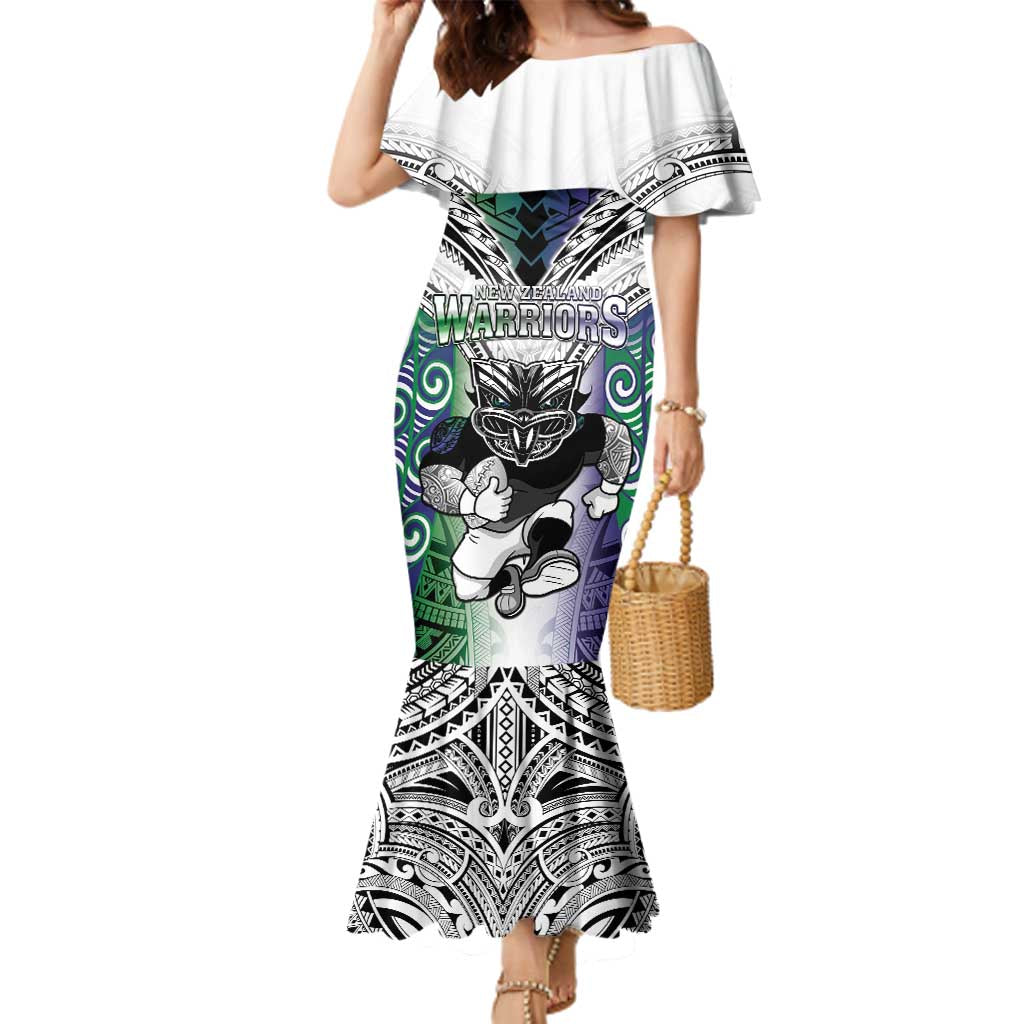 Custom New Zealand Warrior Family Matching Mermaid Dress and Hawaiian Shirt Maori Tribal Pattern LT05 Mom's Dress Green - Polynesian Pride