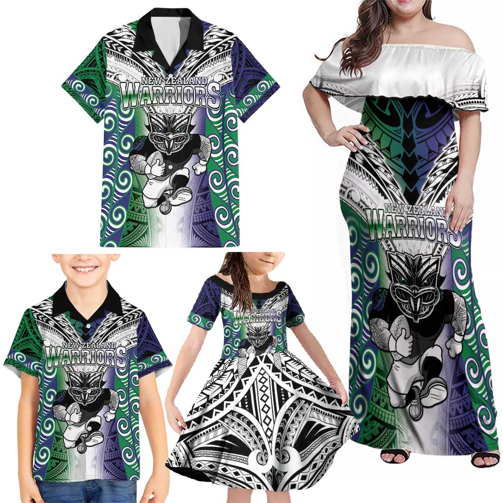 Custom New Zealand Warrior Family Matching Off Shoulder Maxi Dress and Hawaiian Shirt Maori Tribal Pattern LT05 - Polynesian Pride