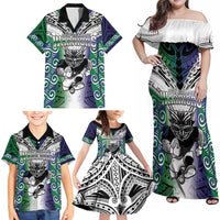 Custom New Zealand Warrior Family Matching Off Shoulder Maxi Dress and Hawaiian Shirt Maori Tribal Pattern LT05 - Polynesian Pride