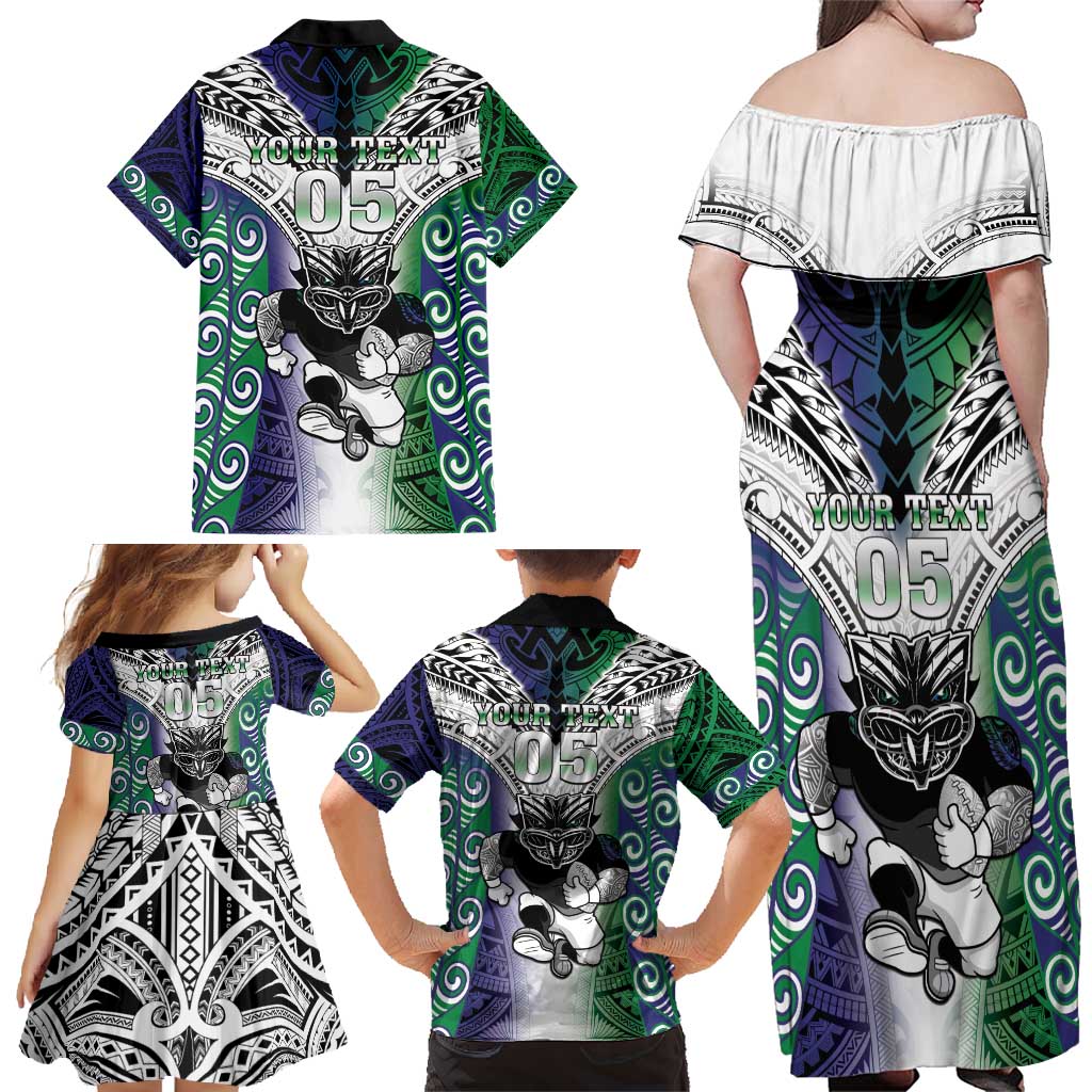Custom New Zealand Warrior Family Matching Off Shoulder Maxi Dress and Hawaiian Shirt Maori Tribal Pattern LT05 - Polynesian Pride