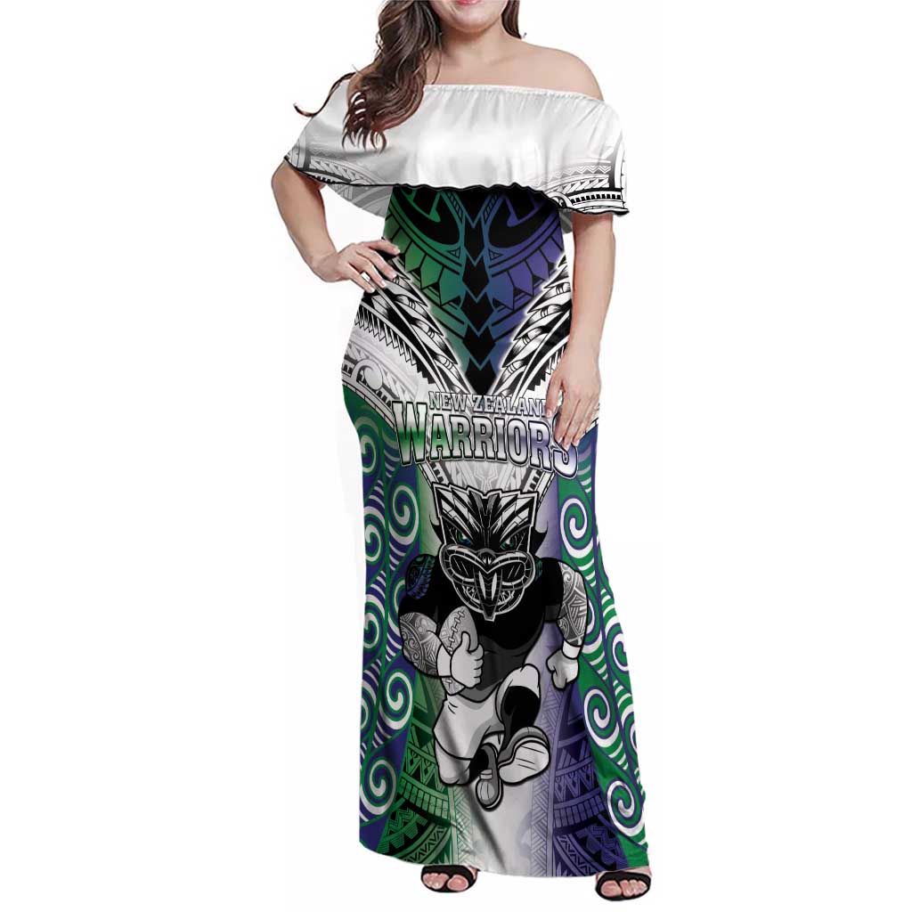 Custom New Zealand Warrior Family Matching Off Shoulder Maxi Dress and Hawaiian Shirt Maori Tribal Pattern LT05 Mom's Dress Green - Polynesian Pride