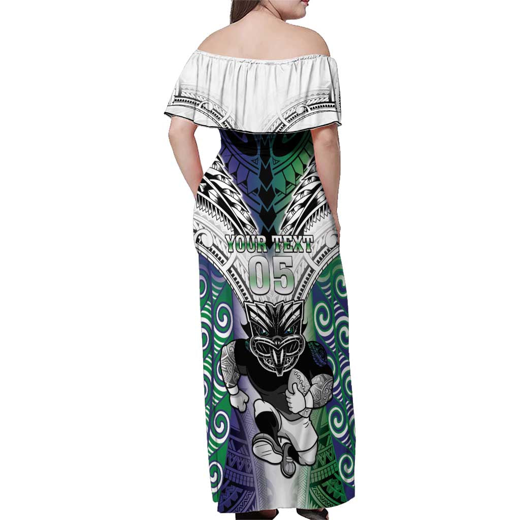 Custom New Zealand Warrior Family Matching Off Shoulder Maxi Dress and Hawaiian Shirt Maori Tribal Pattern LT05 - Polynesian Pride