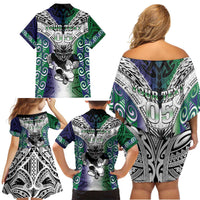 Custom New Zealand Warrior Family Matching Off Shoulder Short Dress and Hawaiian Shirt Maori Tribal Pattern LT05 - Polynesian Pride