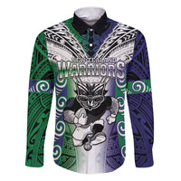 Custom New Zealand Warrior Family Matching Puletasi and Hawaiian Shirt Maori Tribal Pattern LT05 Dad's Shirt - Long Sleeve Green - Polynesian Pride