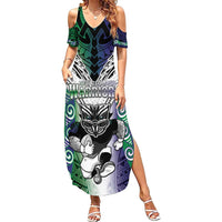 Custom New Zealand Warrior Family Matching Summer Maxi Dress and Hawaiian Shirt Maori Tribal Pattern LT05 Mom's Dress Green - Polynesian Pride