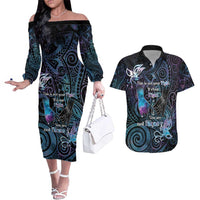 Suicide Awareness Couples Matching Off The Shoulder Long Sleeve Dress and Hawaiian Shirt You Are Not Alone LT05 Black - Polynesian Pride