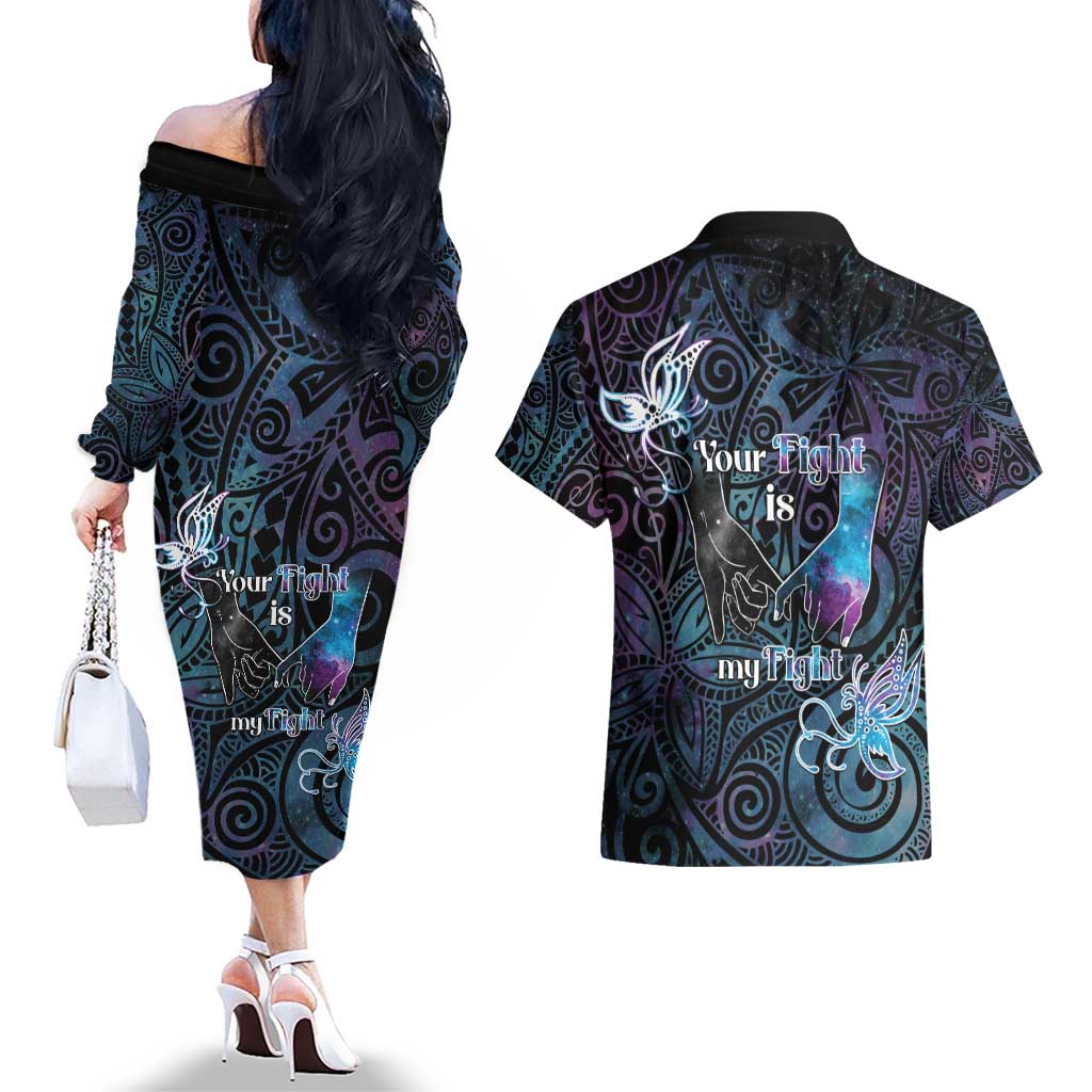 Suicide Awareness Couples Matching Off The Shoulder Long Sleeve Dress and Hawaiian Shirt You Are Not Alone LT05 - Polynesian Pride