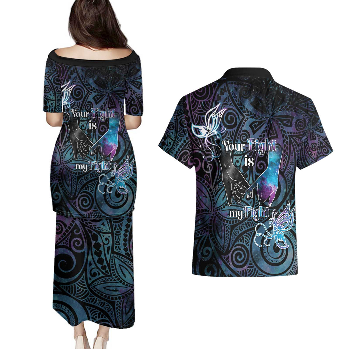 Suicide Awareness Couples Matching Puletasi and Hawaiian Shirt You Are Not Alone - Polynesian Pride