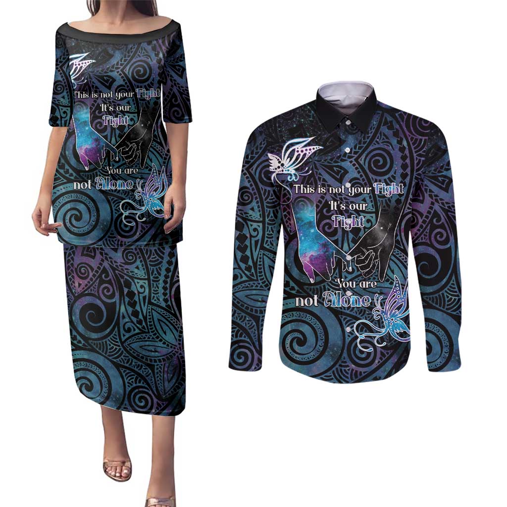 Suicide Awareness Couples Matching Puletasi and Long Sleeve Button Shirt You Are Not Alone - Polynesian Pride