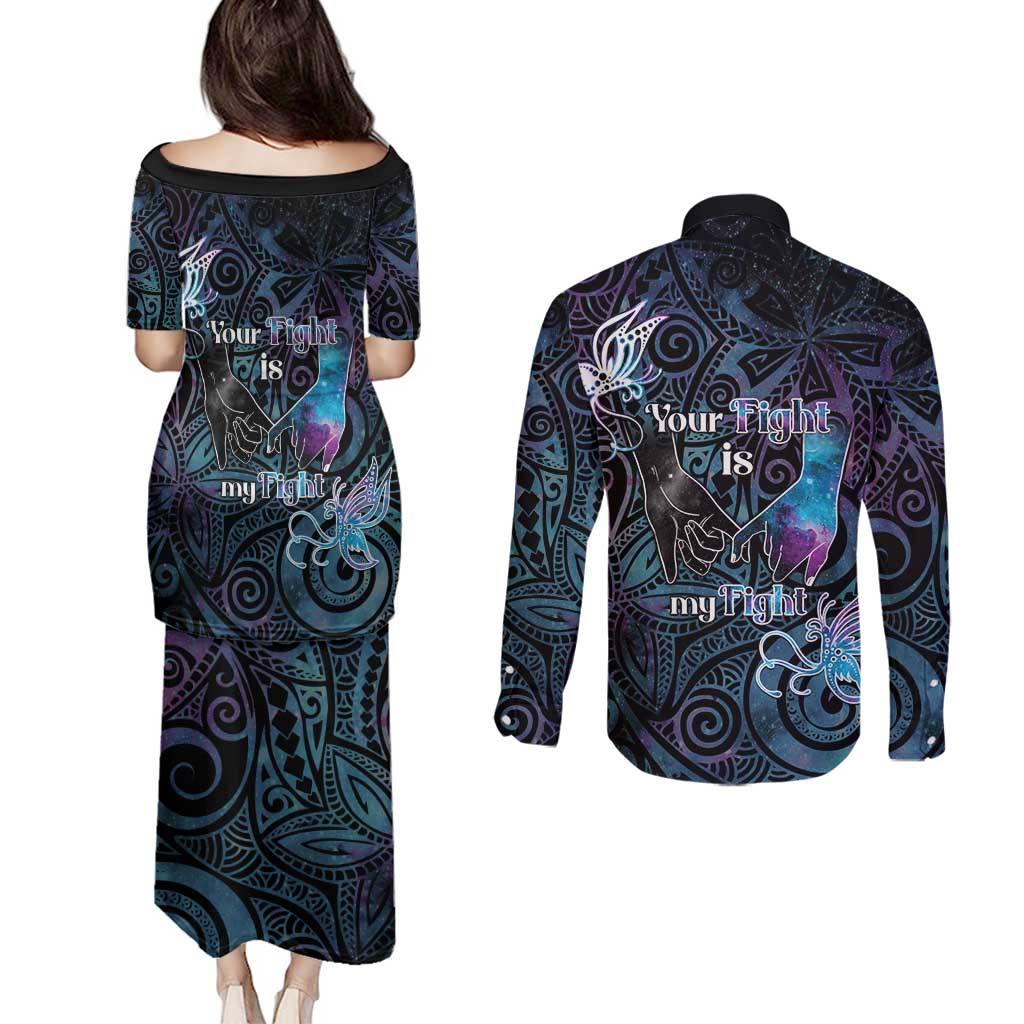 Suicide Awareness Couples Matching Puletasi and Long Sleeve Button Shirt You Are Not Alone - Polynesian Pride