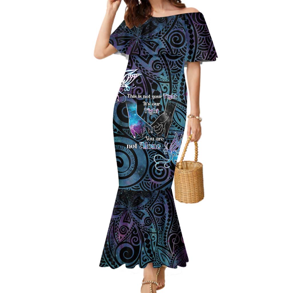 Suicide Awareness Family Matching Mermaid Dress and Hawaiian Shirt You Are Not Alone LT05 Mom's Dress Black - Polynesian Pride