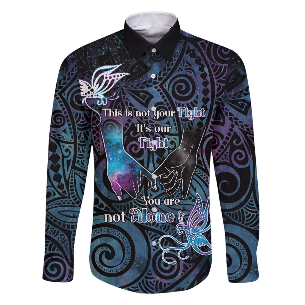 Suicide Awareness Family Matching Off Shoulder Short Dress and Hawaiian Shirt You Are Not Alone LT05 Dad's Shirt - Long Sleeve Black - Polynesian Pride