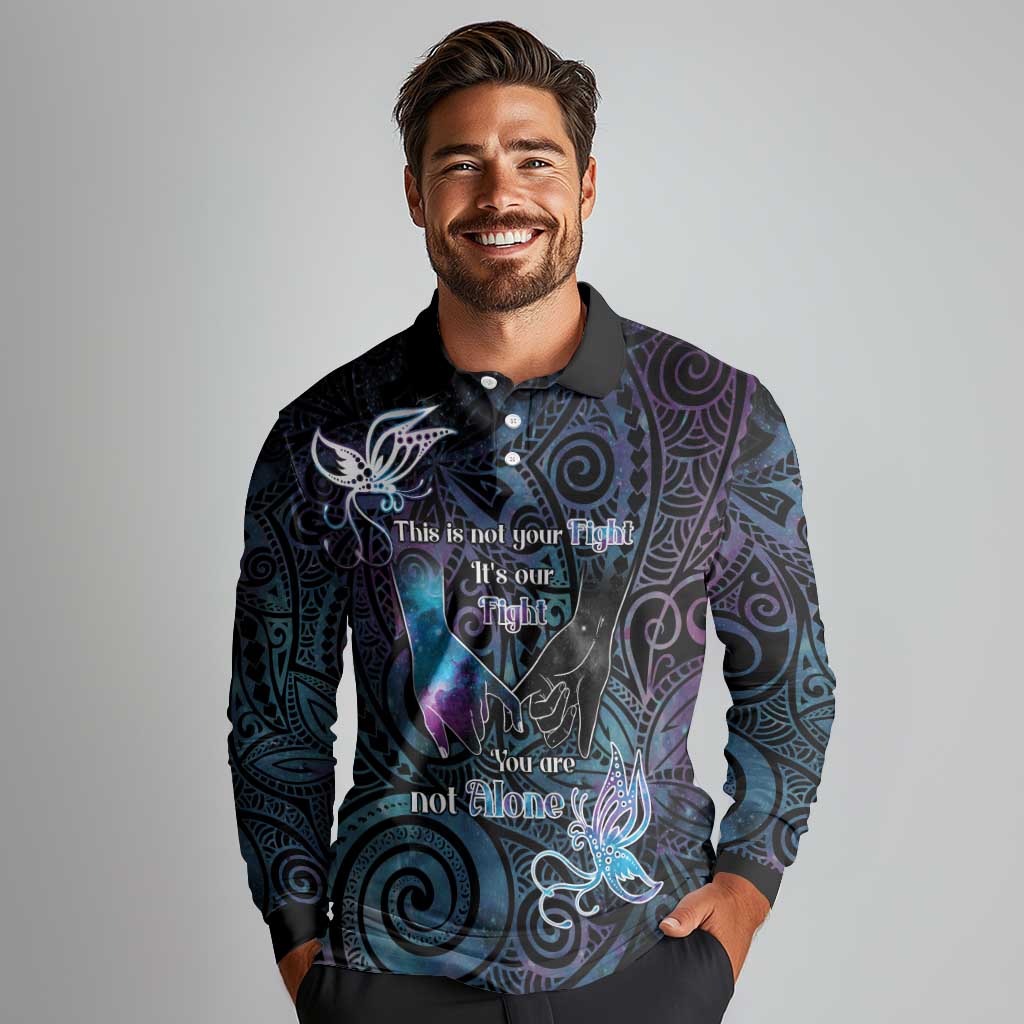 Suicide Awareness Long Sleeve Polo Shirt You Are Not Alone LT05 - Polynesian Pride