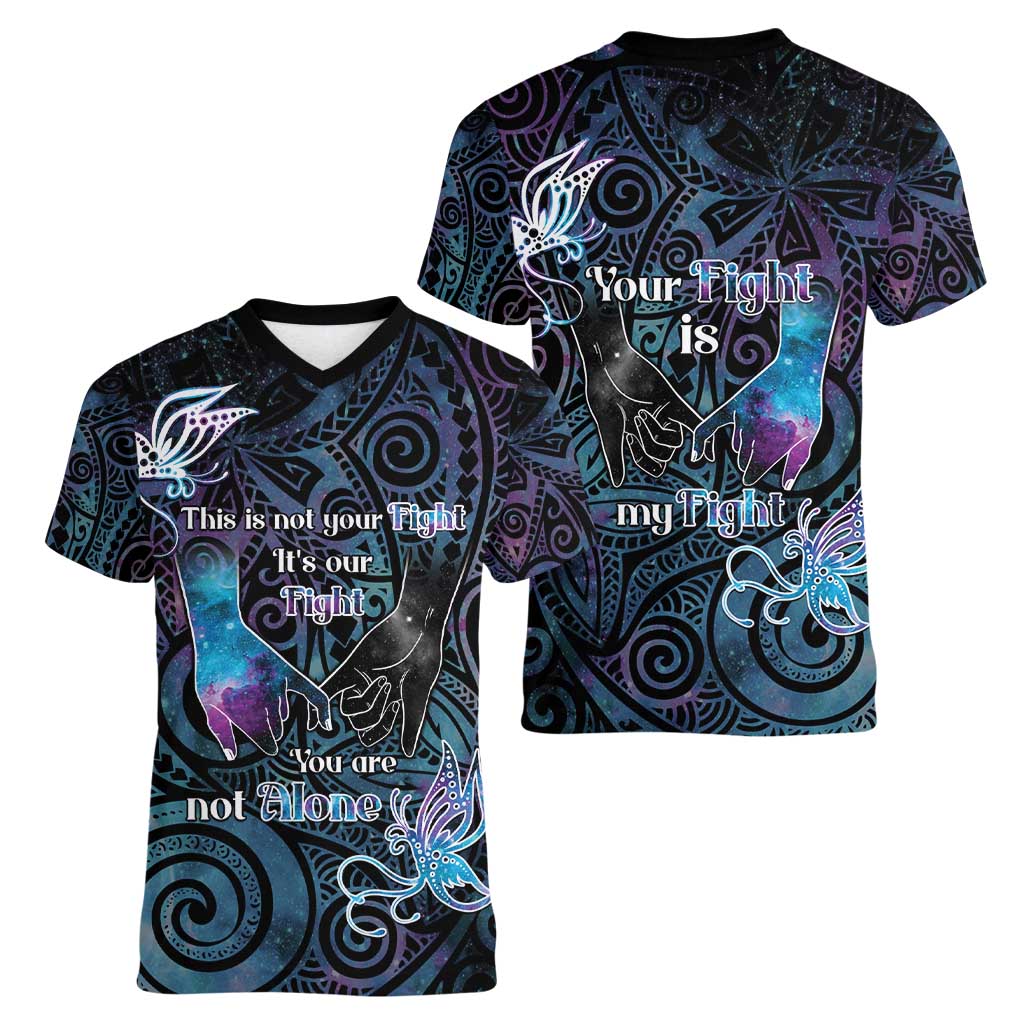 Suicide Awareness Women V-Neck T-Shirt You Are Not Alone - Polynesian Pride