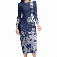 Personalized Utah State Long Sleeve Bodycon Dress Polynesian Style LT05 Long Dress Blue - Polynesian Pride