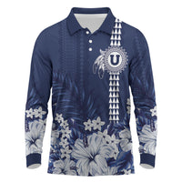 Personalized Utah State Long Sleeve Polo Shirt Polynesian Style LT05 Blue - Polynesian Pride