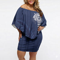 Personalized Utah State Off Shoulder Short Dress Polynesian Style LT05 Women Blue - Polynesian Pride