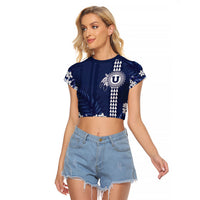 Personalized Utah State Raglan Cropped T Shirt Polynesian Style LT05 Female Blue - Polynesian Pride