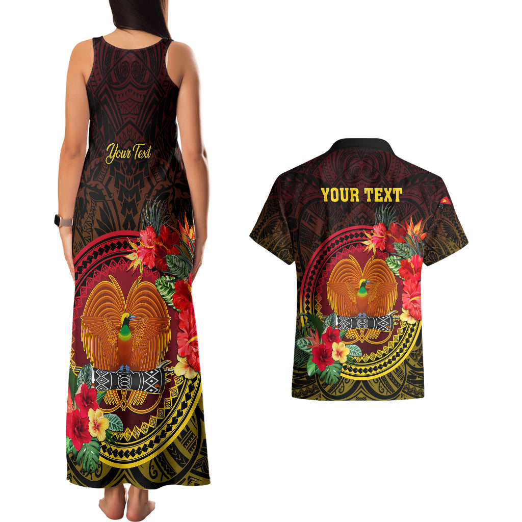 Personalized Papua New Guinea Couples Matching Tank Maxi Dress and Hawaiian Shirt Coat Of Arms Tropical Flowers Polynesian Pattern LT05 - Polynesian Pride