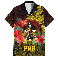 Personalized Papua New Guinea Family Matching Off Shoulder Short Dress and Hawaiian Shirt Coat Of Arms Tropical Flowers Polynesian Pattern LT05 Dad's Shirt - Short Sleeve Yellow - Polynesian Pride